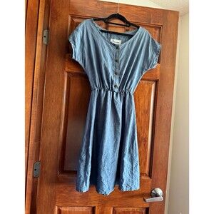 Conscious Clothing Blue Chambray A-Line Button-Front Cap Sleeve Dress S